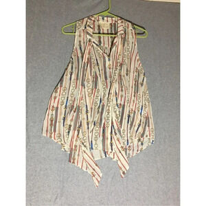 Womens Judith March Blouse Size Large Novelty Print Belt Buckle Print Sleeveless